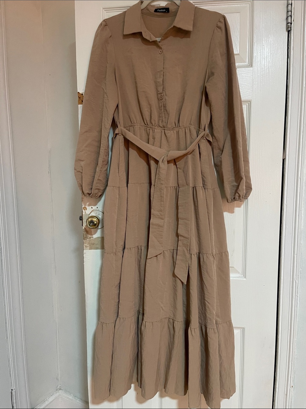 Tiered Collared Maxi Dress in Tan by